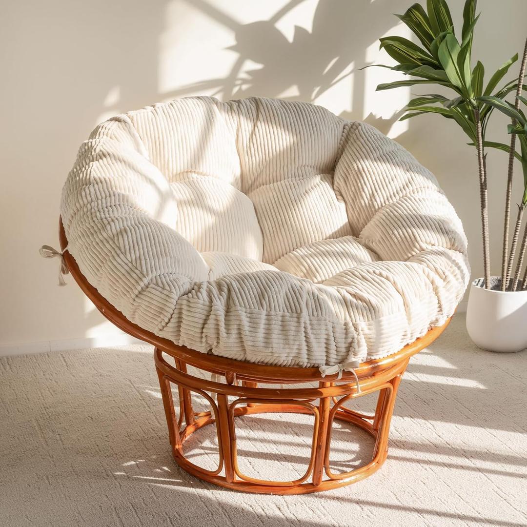 HIGOGOGO Papasan Chair Cushion with Corduroy Cover (Without Chair), 48 x 48 Inch Supportive Cushion, Overstuffed Chair Cushion,Beige