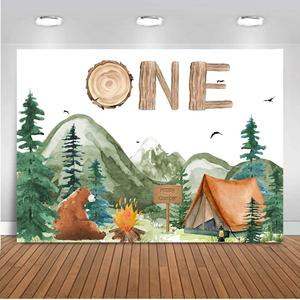 Happy Camper Backdrop One Happy Camper Decorations Boy's 1st Birthday Party Photography Background Forest Camping Birthday Backdrop One Happy Camper Banner (7x5ft)