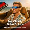 Night Driving Glasses Night Vision Glasses Fit Over Glasses Polarized Anti-Glare UV400 Gift for Men Women (Blue Mirrored Lens / Glossy Black Frame)