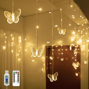 YOLIGHT Butterfly Curtain Lights 13ft 96 LED Fairy Light 8 Modes String Lights with Remote, Butterfly Hanging Decoration for Girls Room Bedroom Wall Ceiling Party Wedding Christmas (Warm White)