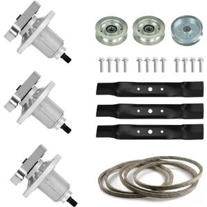 48 inch Deck Rebuild Kit with GY20050 Spindle Assembly for John Deere L120 L130, Includes Spindle GY20785, Blades GX20250, Idler GY20067 & GY22082, 1/2"x139" Belt GY20571