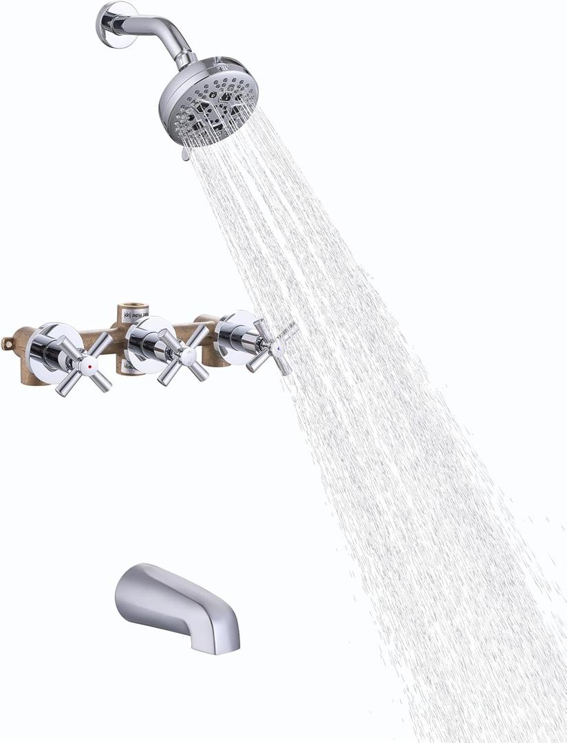 CISTPOFS 3 Handle Tub Shower Faucet Chrome Tub and Shower Trim Kit with Rough-in Valve Bathtub Shower Faucet Set with Tub Spout Wall Mounted
