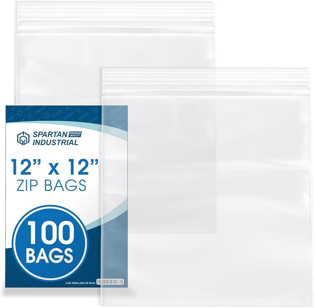 Spartan Industrial - 12 X 12 (100 Count) 2 Mil Clear Reclosable Zip Plastic Poly Bags with Resealable Lock Seal Zipper
