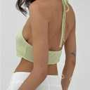 SHENHE Women's Sexy Open Back Tie Front Halter Neck Plunge Top Metal Backless Y2k Tank (Green, S)