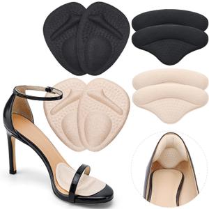 Ball of Foot Cushions,Metatarsal Pads for Women,Heel Cushion Pads, Heel Grips Liners for Heel Pain Relief, Blisters,Friction, Non-Slip Shoe Inserts for Loose Shoes,Shoe Fillers Make Shoes Fit Tighter (4pairs-beige+black)