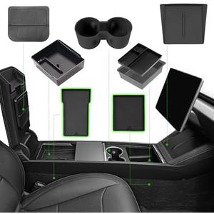 7PCS Center Console Organizer Tray for 2024 2025 Tesla Model 3 Accessories, Armrest Hidden Storage Box Cup Holder Charger Pad for Tesla Model 3 Highland