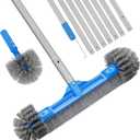 TidyMister Pool Brush Set - 20 2-in-1 Detachable Round Brush with Extra Side Brush for Cleaning Hard-to-Reach Corners, 9 FT Aluminum Extended Pool Pole with Hidden Hook Retriever