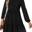 LYANER Women's Long Sleeve Crewneck Ruffle Hem Tunic Dress High Waist Ruffle A Line Tiered Mini Dresses (Black, L)