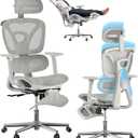 Ergonomic Mesh Office Chair with Foot Rest, Big and Tall Computer Chair with 3D Adjustable Headrest and 4D Armrest, 350 LBS Capacity Reclining Wide Home Office Desk Chairs (Grey)
