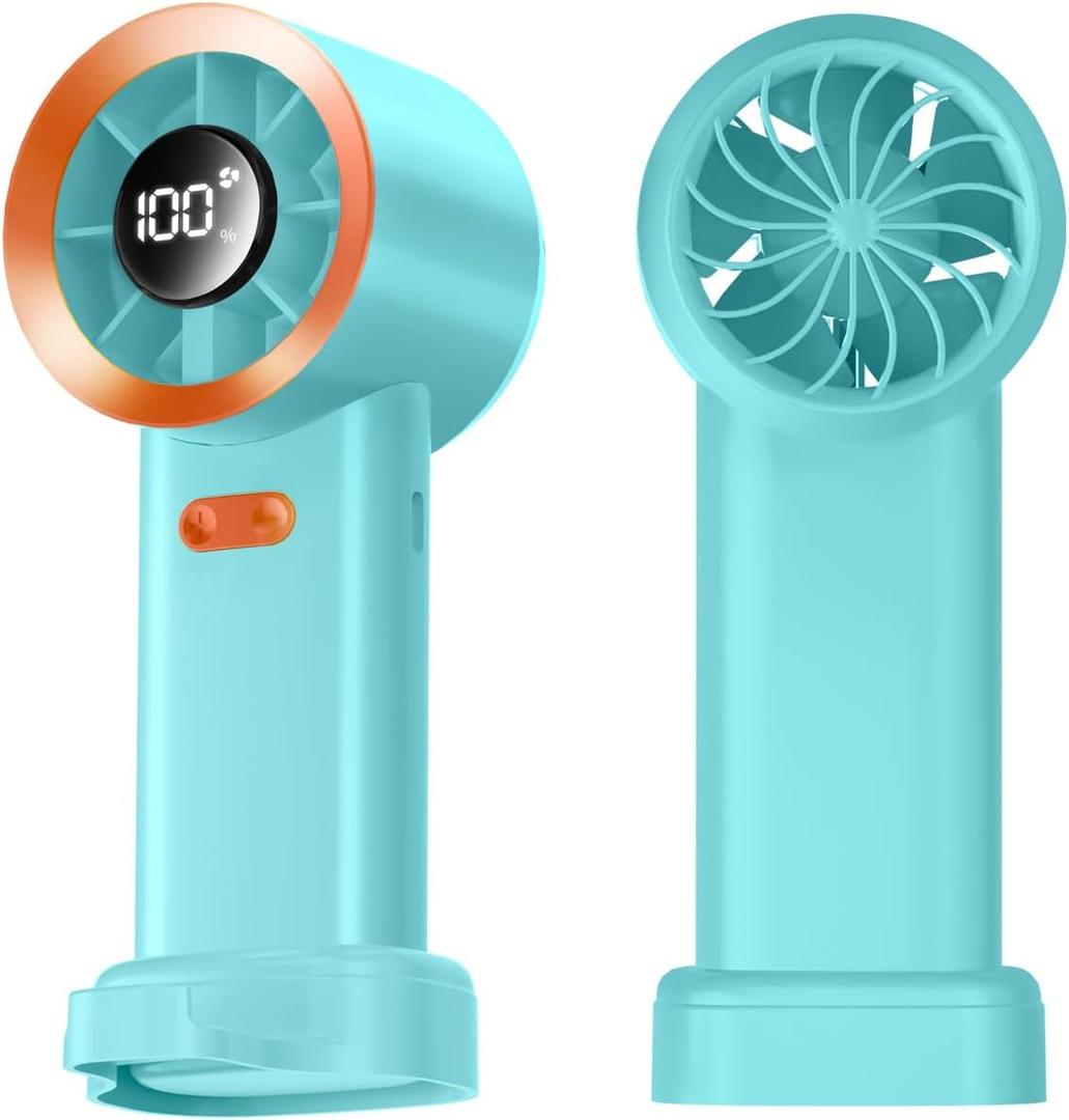 boraynarce Portable Handheld Turbo Fan, High Speed(1-100) Adjustable Desktop Mini, 4000mAh Battery Rechargeable with Digital Display,Personal for Travel/Camping/Outdoor/Home/Office. (Cyan)