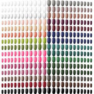 Maitys 720 Pieces 30 Sets Medium Square Press on Nails Glossy Fake Nails Solid Color Artificial Tips Full Cover for Women Girls Ballerina DIY(Cool Colors)