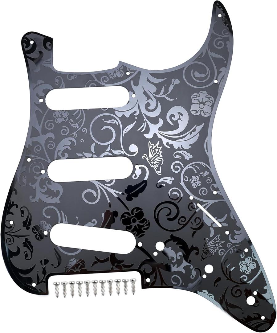 Stainless Steel Guitar Pick guard 11 holes SSS Single Coil Mounting Screws 9/32''Potentiometer Metal Electric Guitar Pickguard Compatible with Stratocaster Strat ST Style Guitar(Black)