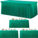 3 Pack Emerald Green Spandex Tablecloth for 6 Foot Rectangle Tables, Wrinkle Free Fitted Table Cloth Cover 6ft Green Stretchy Tablecloths with Skirt for Parties Weddings Birthday Banquet Baby Shower