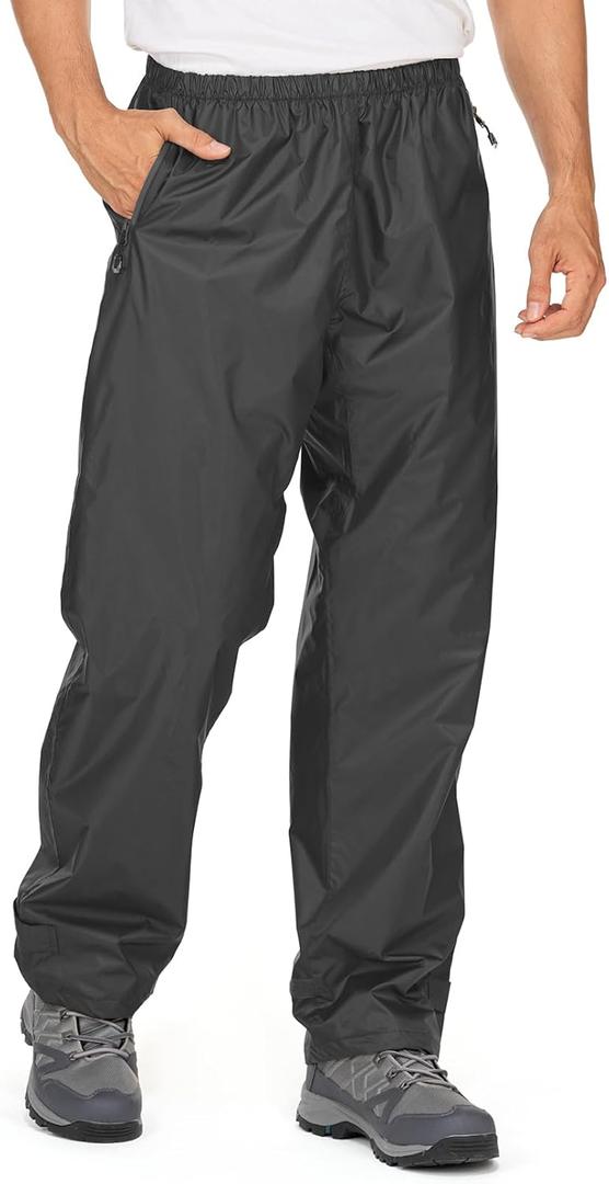 Mens Rain Pants Waterproof Windproof Hiking Outdoor Fishing Golf Cycling Pants (XX-Large, Black)