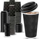 Ginkgo 100 Pack 16 oz Disposable Insulated Coffee Cups with Lids, Paper To-Go Coffee Cups for Coffee Bars, Hot Chocolate, Cocoa, and Hot Tea Drinks - Black