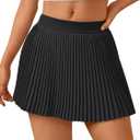 Trendy Queen Women's Pleated Tennis Skirt with Shorts Underneath High Waisted Golf Athletic Skorts with Pockets Casual Flowy 2025 Summer Outfit Black M