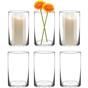 6 Inch Tall Glass Cylinder Vase for Table Centerpieces,Set of 6 Clear Glass Vases Bulk for Flowers Decor,Floating Candle,Wedding Favors(3.5" W X 6" H)