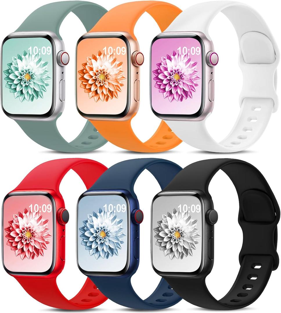 6 Pack Sport Bands Compatible with Apple Watch Band 38mm 40mm 41mm 42mm 44mm 45mm 49mm 46mm,Silicone Waterproof Strap for iWatch Apple Watch Series 11 10 9 Ultra 8 7 6 5 4 3 2 1 SE Women Men (Black/Abyss Blue/Marigold/Red/White/Cactus)
