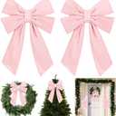 Hungdao 2 Pack Extra Large Pink Christmas Bows Outdoor Decorations, 12”x18” Waterproof Fabric Christmas Bows with Stuffed for Wreaths Garland Tree Topper Stairs Railing Porch