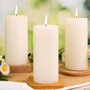 2.8x6 Inch Pillar Candles 255 Hours Long Burning Natural Soy Wax Candles Smokeless White Pillar Candles Dripless Handmade Soy Pillar Candle for Wedding Table Home, 3 Pack