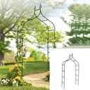 8.3 Ft H x 4.6 Ft W Metal Pergola Arbor for Various Climbing Plant Wedding Garden Arch Bridal Party Decoration Wide Arbor (Dark Green)