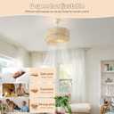 20" Boho Ceiling Fans with Lights, Rattan Fandelier Chandelier Ceiling Fan with Light Remote Control, Caged with 6 Speeds for Bedroom, Nursery