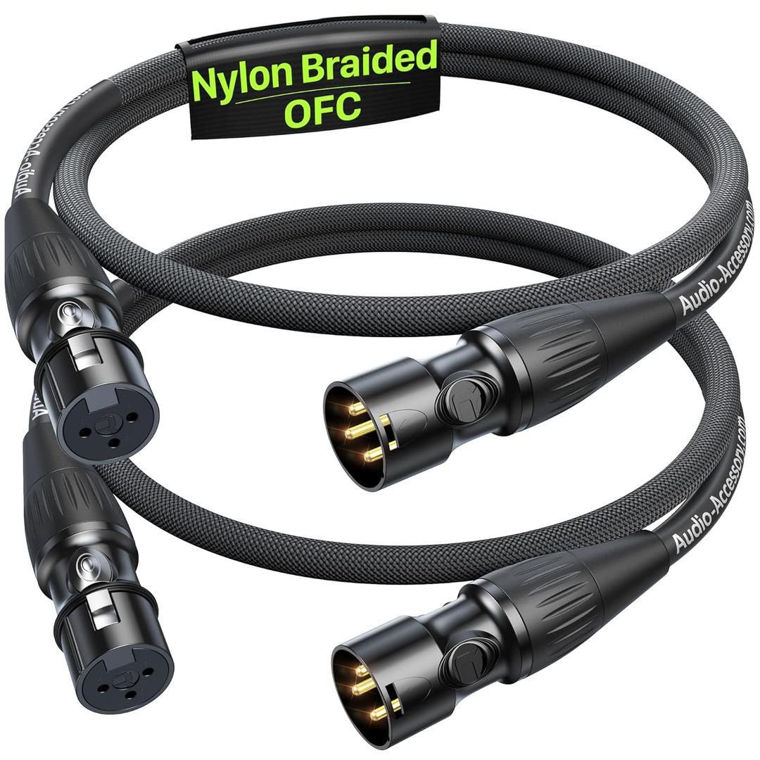 Short XLR Cables 1.5ft 2 Pack, Gold-Plated Rean Connectors from Neutrik, Kevlar-Reinforced Nylon Braided Microphone Cable, Mic Cable, Durable Shielded and Balanced XLR Male to Female Cord