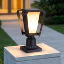 1 Pack Glass Solar Post Lights Outdoor, 13.4" Solar Lamp Post Light | Pole Lights Outdoor Waterproof with Pier Mount Base, Dusk to Dawn Modern Pillar Light for Columns (E26 Bulb Included)