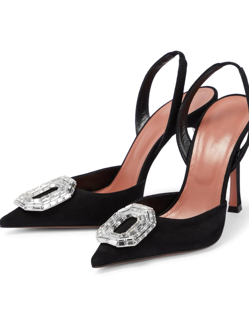 Vertundy Women's Rhinestone Slingback Pumps Pointed Toe Satin Crystal Stiletto High Heels Sandals Party Wedding Bride Pump Dress Shoes 6