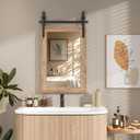 Hasipu Farmhouse Bathroom Mirror, 18"x26" Rustic Wood Framed Wall Mounted Mirror, Brown Vintage Vanity Mirror Barn Door Style Decrative Mirrors