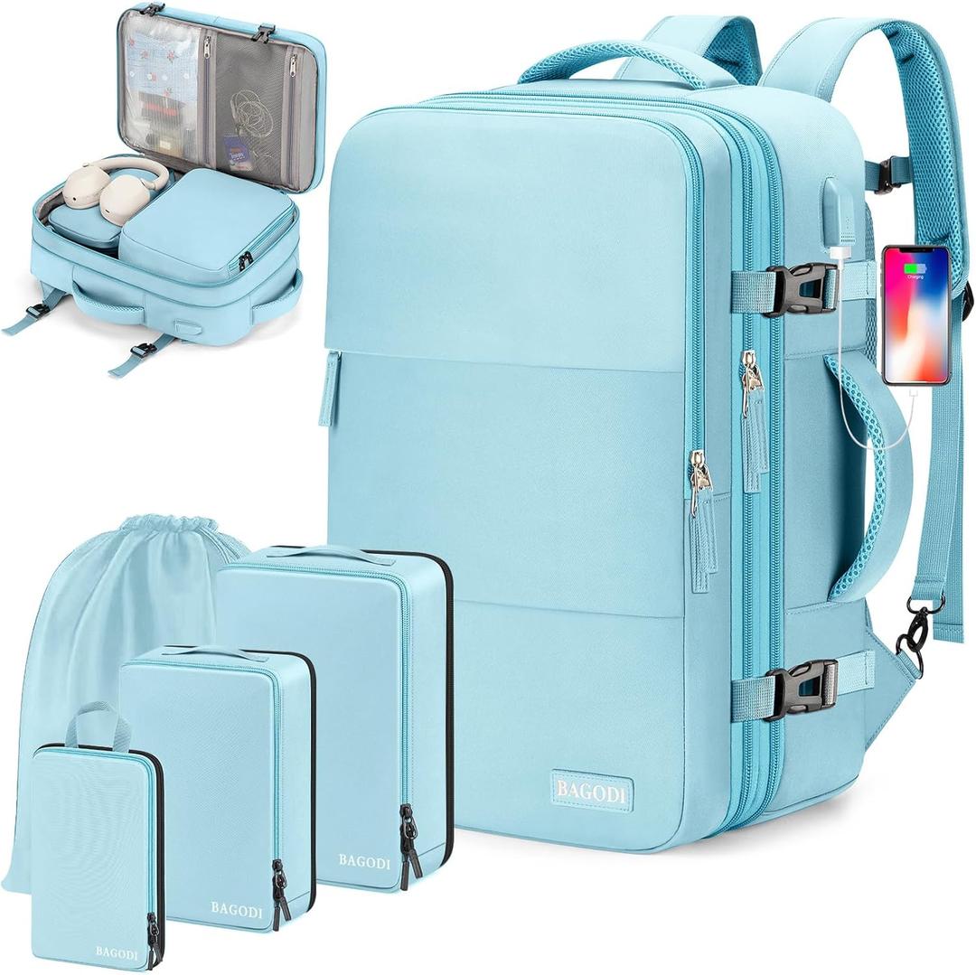 Carry On Backpack, 42L Flight Approved Travel Backpack for Men Women,Airline Approved Gym Backpack Waterproof Business Laptop Daypack Laptop Backpack,Casual Daypack for Business Weekend Hiking (Blue)