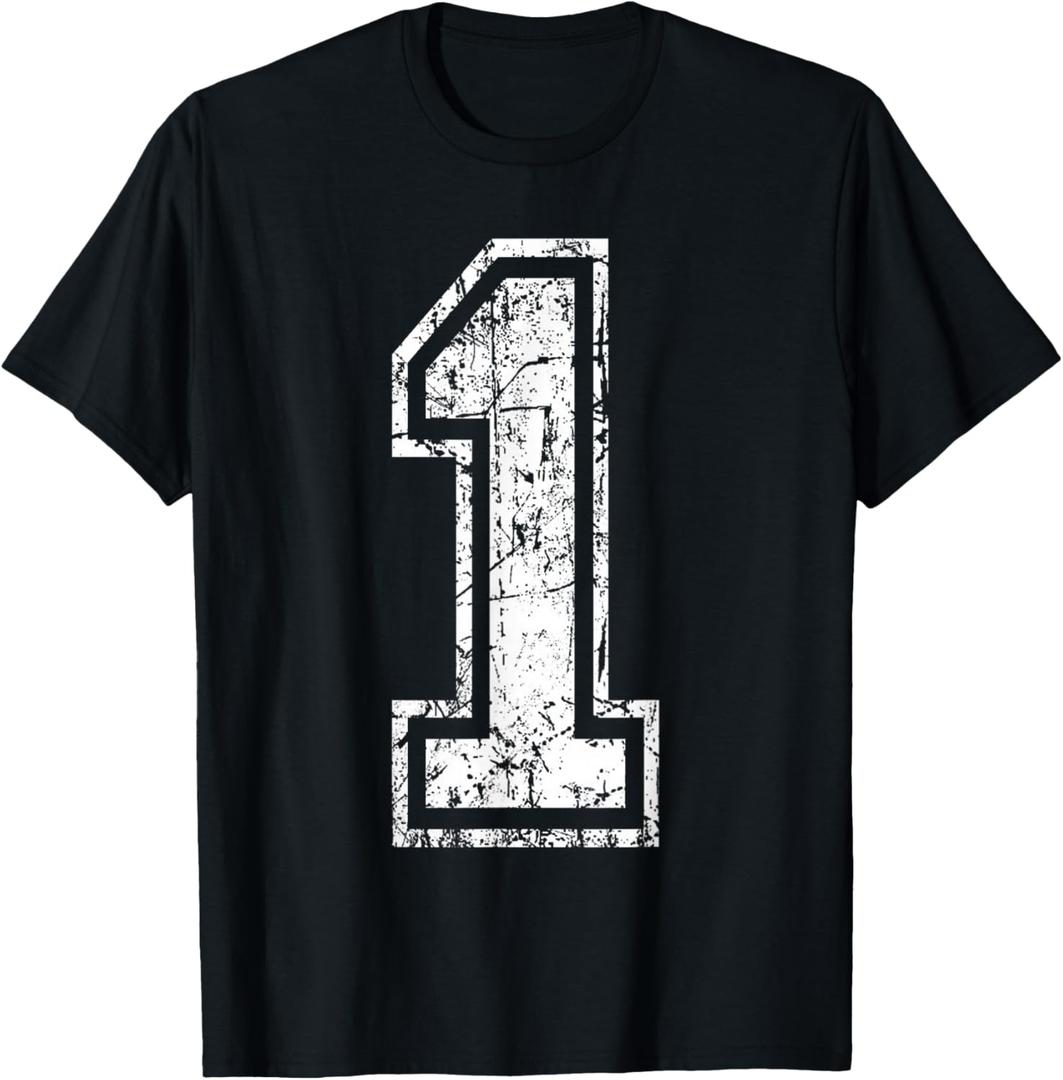 Sports Jersey Grunge Number 1 Team Player Birthday Graphic T-Shirt, Kids 10