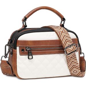 Crossbody Bags for Women Vegan Leather Shoulder Handbags Small Cross Body Purses for Women Trendy with Wide Strap (Beige-brown-black)