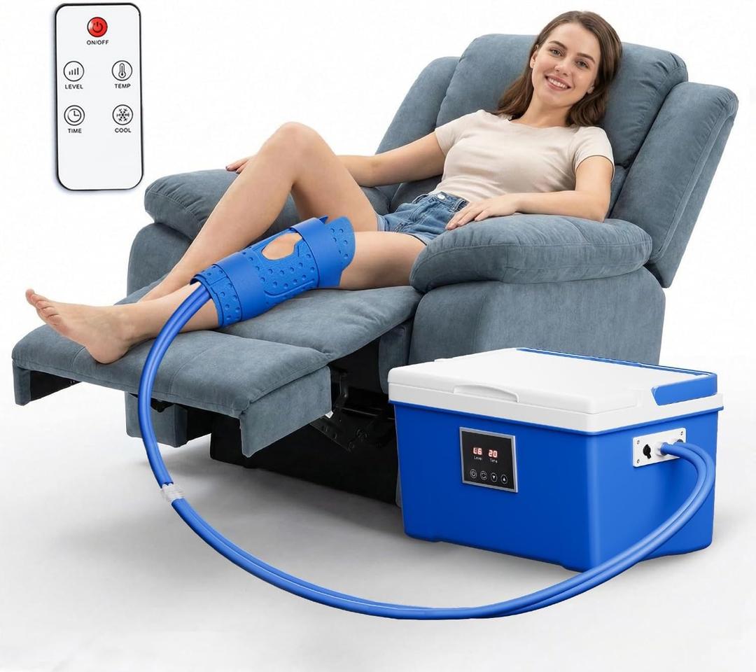 Cold Therapy Machine with Memory Function, Programmable Timer, Wireless Remote & Quiet Pump, Portable Ice Machine for Knee After Surgery, Ankle, Arm Relief, Ideal for Sports Injuries (12 Qt)