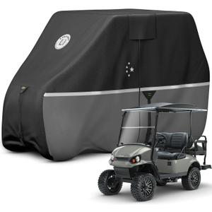 Waterproof Golf Cart Cover, Heavy Duty Marine Grade Fabric, Universal Fits for Most Brand 2/2+2/4+2 Passengers Yamaha, Honda, Club Car, EZGO Golf Cart (420D Black/Gray)