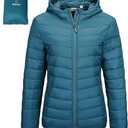 Outdoor Ventures Women's Packable Lightweight Full-Zip Puffer Jacket with Hood Quilted Winter Coat XL