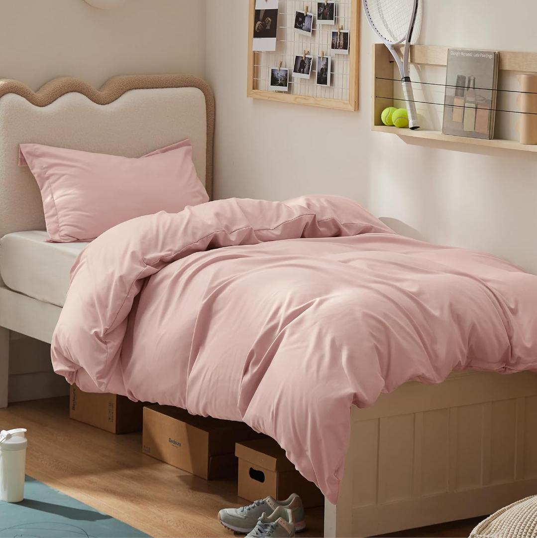 Bedsure Duvet Cover Twin/Twin XL Size - Soft Double Brushed Bedding Set for Kids & Adults, Zipper Closure, 2 Pieces, Includes 1 Duvet Cover (68"x90") & 1 Pillow Sham, NO Comforter, Pale Blush