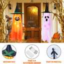 Halloween Decorations, 2 Pack Pre-Installed Lighted Pumpkin Ghost Witch Halloween Decor, Outdoor/Indoor Cute Hanging Decorations Ornaments for Party Wall Yard Tree Porch Home Lawn (Orange and White)