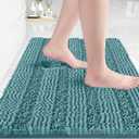 Yimobra Bathroom Rug Mat 24 x 17, Non Slip and Super Absorbent Bath Mat,Machine Washable Quick Dry,Ultra Plush Chenille Shower Rugs for Bathroom Floor Sink Tub and Shower Outside,Teal Blue