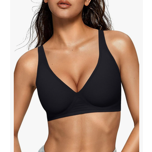 OEAK Womens Deep V Bras Wireless Comfortable Bra Supportive No Underwire Bras Tshirt Push Up Bralettes Plunge Seamless Bra, Size -XS