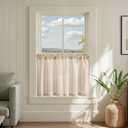 jinchan Striped Linen Kitchen Curtains 24 Inches Length Tier Curtains Farmhouse Modern Cafe Style Small Window Treatments Airy Light Filtering Rod Pocket for Living Room Bathroom 2 Panels Tan