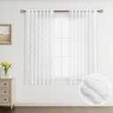 Short White Sheer Curtains 40x60 Inch 4 Panels for Small Bathroom Basement Short Embroidery Shabby Chic Window Treatment Back Tab Window Semi Voile Textured Curtains