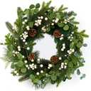 20 Inches Vintage Christmas Wreath Classic Winter Wreaths for Front Door Rustic Holiday Winter Wreath with White Berry Pine Cones for Doors Windows Indoors Outside Hanging Decoration (Dark Green White)