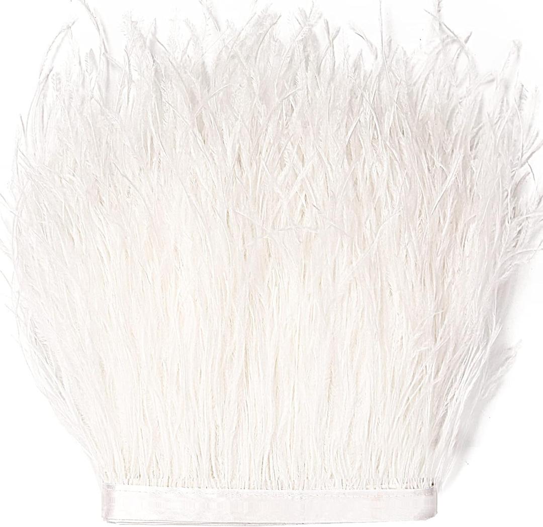 THARAHT White Ostrich Feathers Trim Sewing Fringe 2Yard 4-6inch for DIY Dress Sewing Craft Clothing Latin Wedding Dress Decoration Ostrich Feather Trim THARAHT White Ostrich Feathers Trim Sewing Fringe 2Yard 4-6inch for DIY Dress Sewing Craft Clothing Latin Wedding Dress Decoration Ostrich Feather Trim