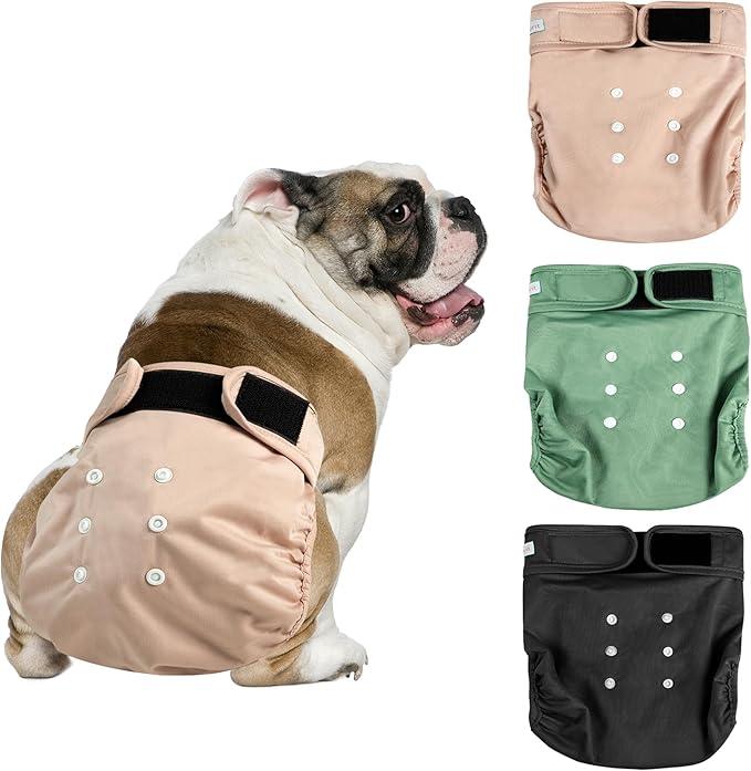 Langsprit Female Dog Diapers No Tail Hole, Reusable Puppy French Bulldog Diapers Female for Period Heat, Washable Doggy Doggie Diapers for Female Dogs Small Size（Small.Pink, Green, Black）