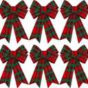 Aneco 6 Pack Red and Green Buffalo Plaid Christmas Wreaths Velvet Bows for Indoor and Outdoor Decorations (9 x 12 inches)