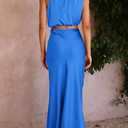 PRETTYGARDEN Women's 2 Piece Satin Outfits Summer Sleeveless Mock Neck Crop Tops and Long Skirt Dress Sets (S)