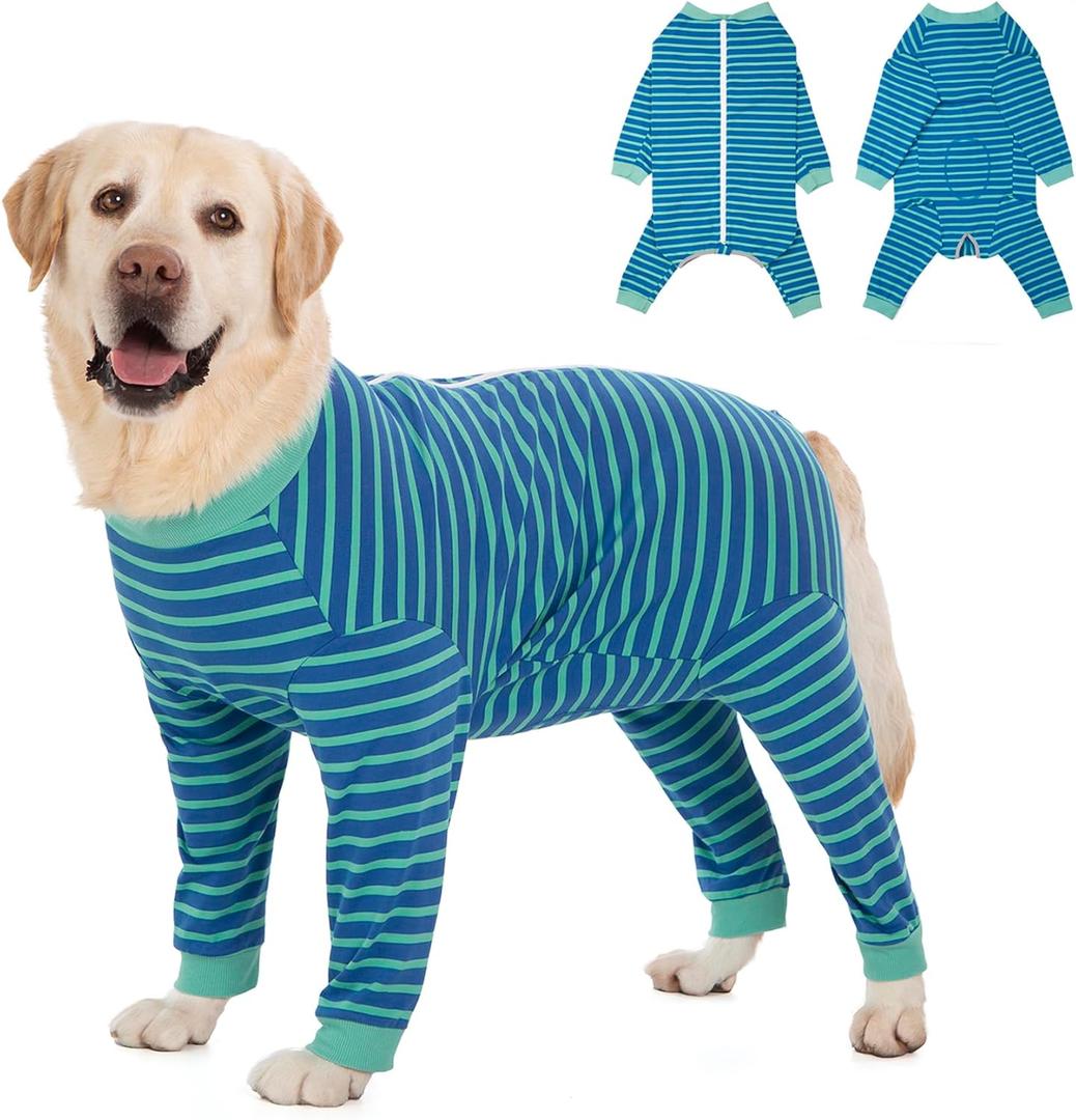 Yeapeeto Dog Onesie Surgery Recovery Suit for Large Medium Bodysuit Dogs Pajamas PJS Full Body for Shedding, Prevent Licking, Wound Protection, Cone Alternative (Blue Green, 4X-Large (Pack of 1))