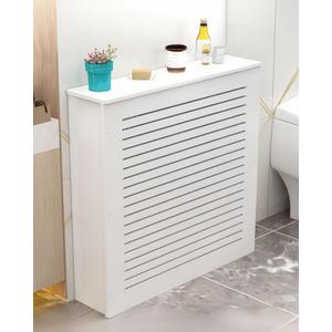 Aigoss Modern Heater Cover, Steam Radiator Wall Heating Louvered Grill Cabinet, Living Room Bedroom Hallway Decorative Wooden Shelf Top for Hide Cluttered Pipes(24" Lx28 Hx8 D/60x70x20cm), White