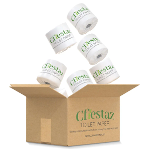 Cfiestaz Bamboo Toilet Paper, Bathroom Tissue Rolls, Bath Tissue. Eco-Friendly, Unscented, Soft and Absorbent. (24 Mega Rolls/box, 3-ply, 350 sheets)., small oversize, White
